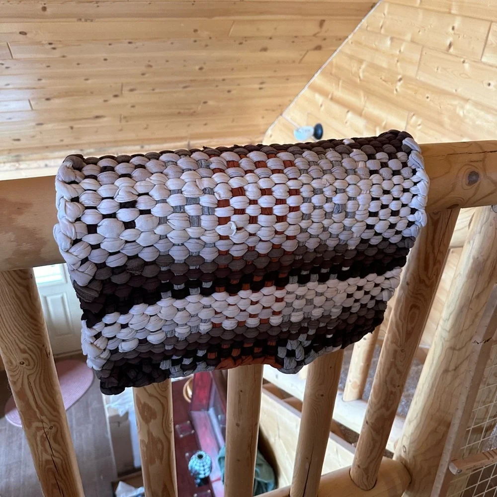 Handwoven Loomed Rag Rug Bathroom Kitchen Entry Giant Trivet Rust Loose Weave
